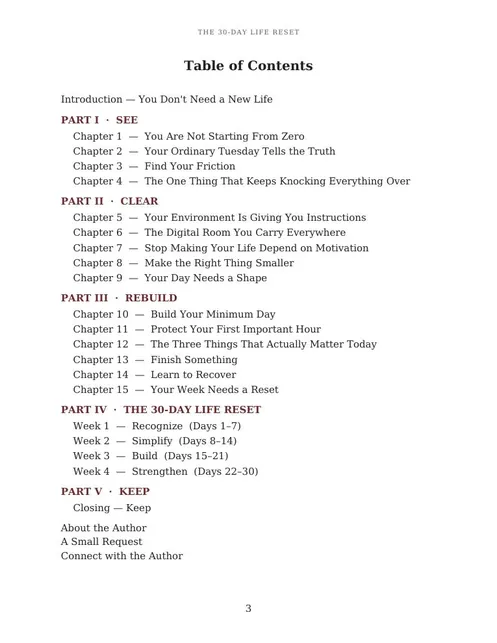 Page 1 of the free sample of The 30-Day Life Reset