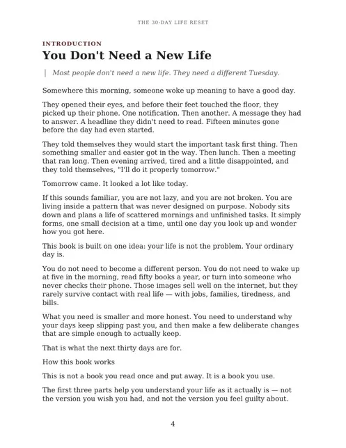 Page 2 of the free sample of The 30-Day Life Reset