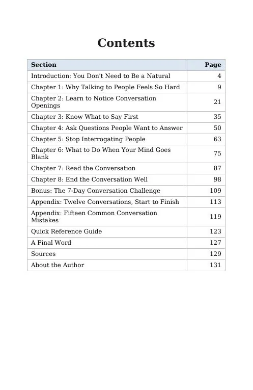 Page 1 of the free sample of Start the Conversation